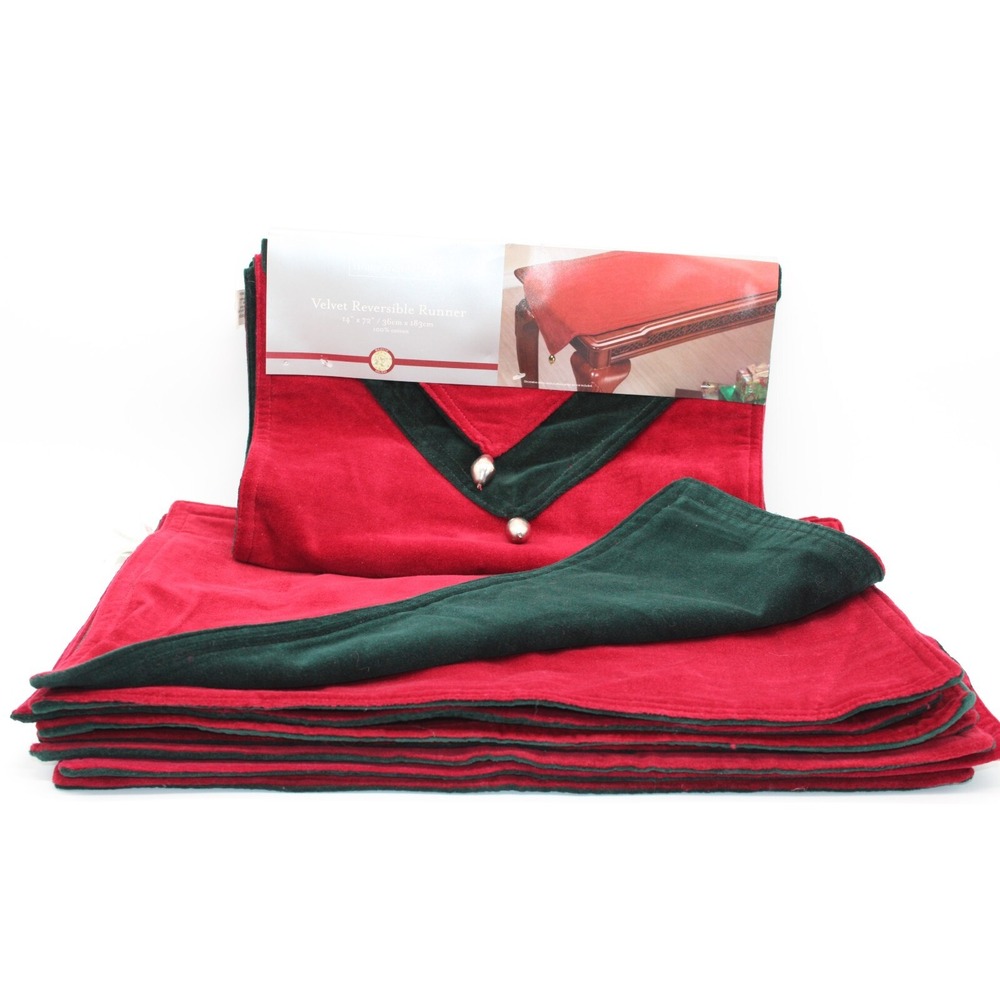 Holiday Velvet Reversible Table Runner w/ 8 Matching Placemats Home‎ Trends